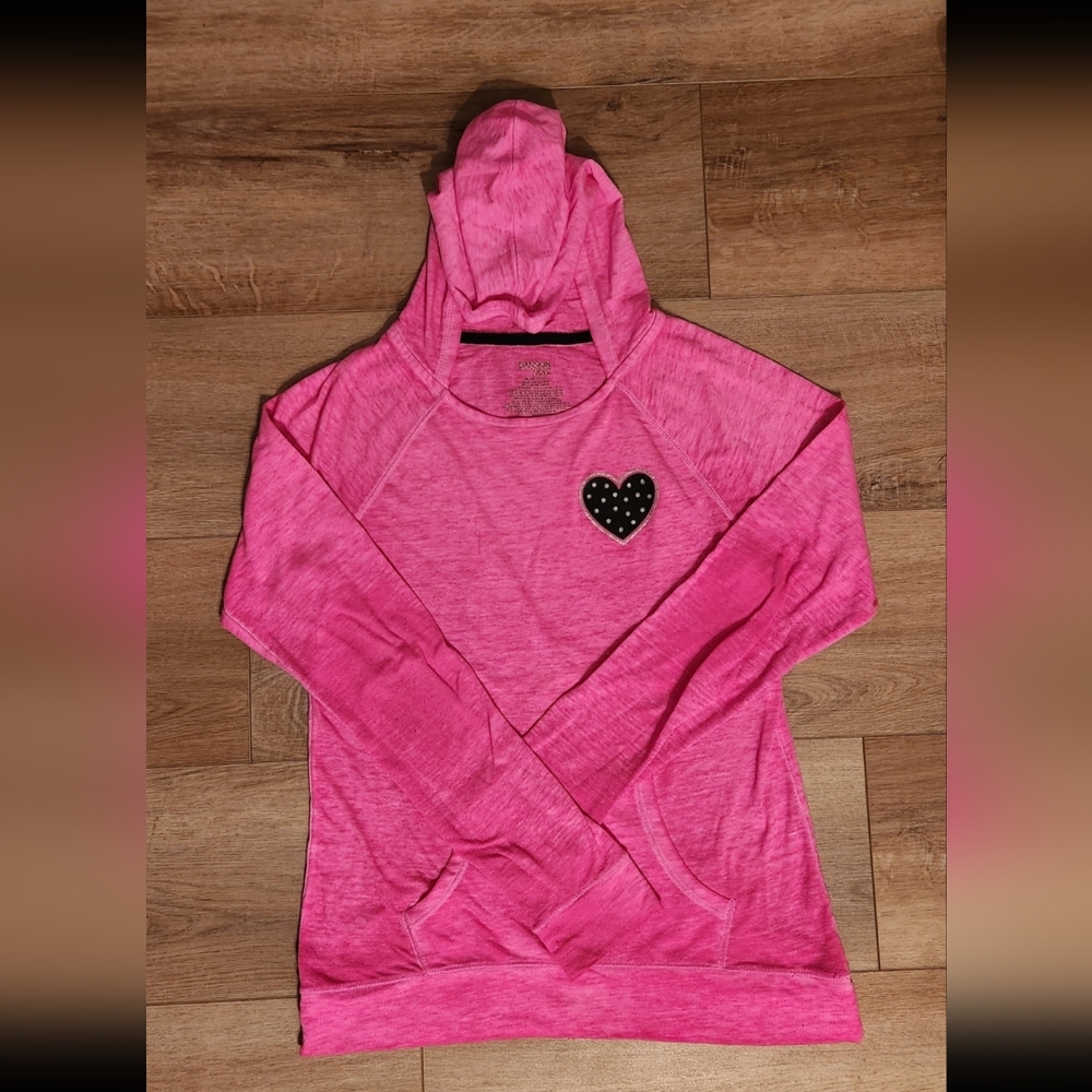 Danskin Now girl's long sleeve shirt with hood, size X-large(14-16), color pink